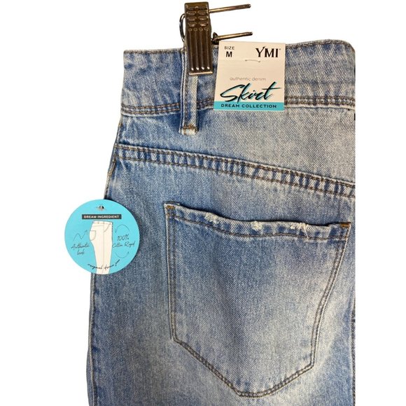 YMI Dream Collection Rigid+Stretch Denim Ripped Mini Skirt Blue Womens SZ M NWT - Picture 5 of 9